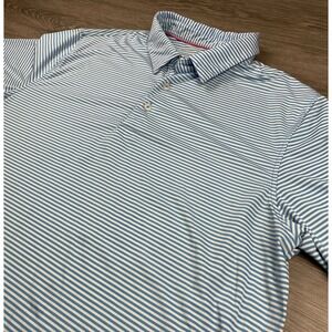 Michael Rouen Men's Short Sleeve Performance Polo Golf Shirt Striped Blue Size L